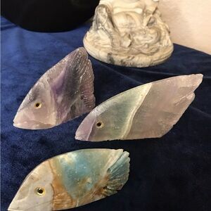 School of Fluorite Fish Crystal Carving Bundle Purple and Blue